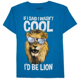 Gildan Boy's T Shirt If I Said I Wasn't Cool I Would Be Lion Size XXL (18) Blue - Picture 1 of 1