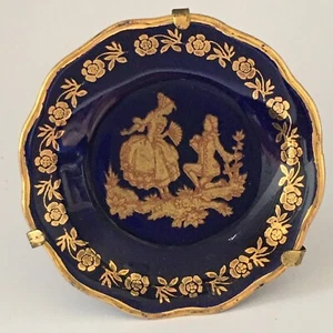 Vintage Limoges Frankreich Kobaltblau Miniatur Teller Ständer Gold umwerben Paar 2" - Bild 1 von 11