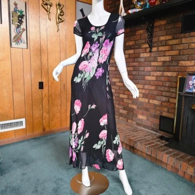 Vestido sin Mangas De Colección Años 90 Fairycore Mujer Corte Sesgado Floral Rayón Transparente Gasa Grunge S Foto 1 de 4
