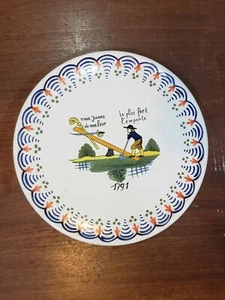 Vintage French Quimper Potter  Large 12" Round Serving Tray Nous Jouons De maleu - Picture 1 of 7