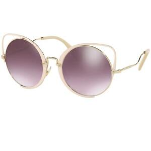 Miu Miu Sunglasses Women Pale Gold Peach w/Violet Mirrored Silver Gradient Lens 