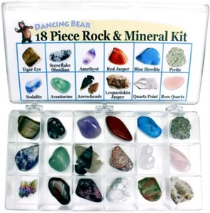 Rock & Mineral Educational Deluxe Collection Box 18 Pcs Geology Gem Kit for Kids - Picture 1 of 2