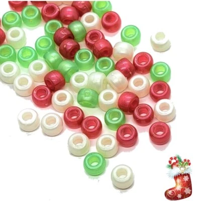 9x6mm Pealised Christmas Colours Acrylic Pony Beads: Jewellery Making, DIY Craft - Image 1 of 2