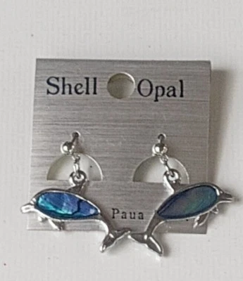 Pendientes de delfín ópalo concha de Paua genuinos Foto 1 de 3
