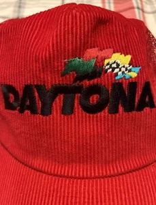 Daytona Red Corduroy Adjustable Hat, Vintage, Trucker Style - Picture 1 of 4