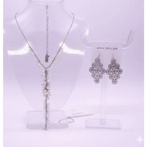 Ann Taylor LOFT Women's Fresh Water Pearl Crystal Necklace Earrings Set NWT 65 - Picture 1 of 13