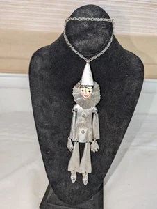 Collana in metallo lunga 8" pagliaccio articolato firmato Polcini vintage - Foto 1 di 11
