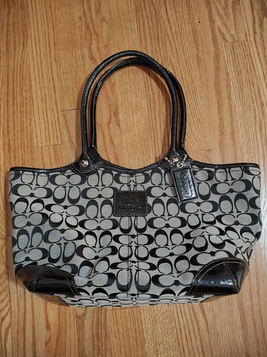 Borsa a tracolla Coach Bleecker Signature nera tela bordo pelle manico superiore