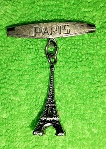Paris Eiffelturm auf Bar Vintage Silber Brosche Anstecknadel - Bild 1 von 2