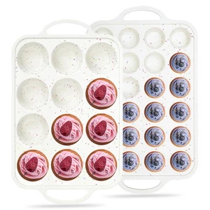 Regular 12 Cup and Mini 24 Cup Nonstick Cupcake Pan Set Silicone Muffin Pan f... - Picture 1 of 6