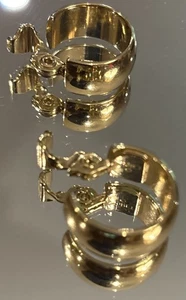 Vintage Monet Hoop Earrings Clip Ons Gold Toned Wide 70s Classic - Picture 1 of 7