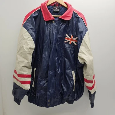 Steve & Barry’s Union Jack 夹克男式 XXL 蓝色红色白色尼龙复古风格 — 第 1/4 张图片