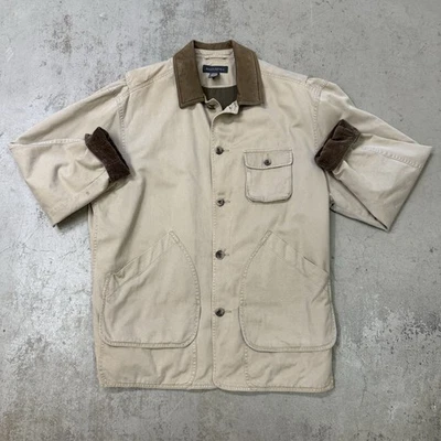 Vintage Banana Republic Barn Coat Medium Leather Collar Chore Work Safari Jacket - Image 1 of 4