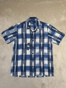 Ralph Lauren Classic Fit Indigo Cotton Linen Blend Camp Collar Shirt Small - Picture 1 of 5