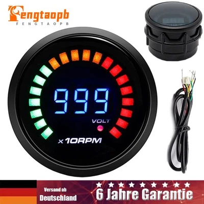 52mm 0-9999 RPM Gauge Auto Drehzahlmesser Anzeige 12V LED Digital Drehzahlmesser - Bild 1 von 4