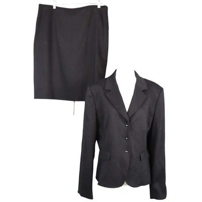 Conjunto de traje falda estampado corporativo Tahari ASL marrón oscuro y negro para mujer Plus 16 Foto 1 de 4