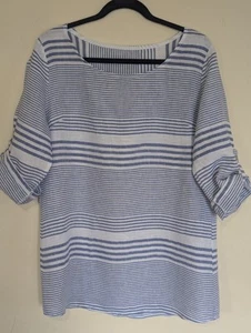 Striped Linen Blend Tunic Size Large Blue & White Made in Italy Beachy Lagen - Picture 1 of 9