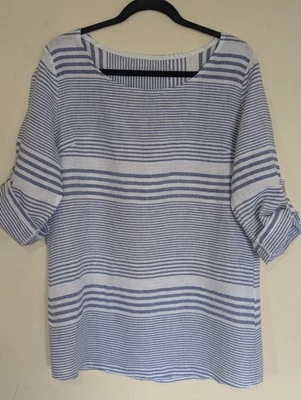 Túnica a rayas mezcla de lino talla grande azul y blanco hecha en Italia capas playeras Foto 1 de 4