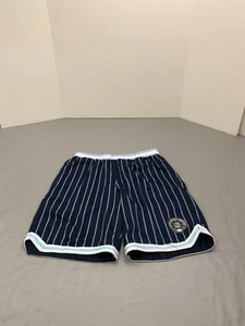 NBA Basketball Shorts Mens Medium Blue White Pinstripe 1946 Logo Athletic Poly - Picture 1 of 9