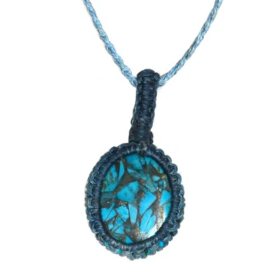 Collar Mujer Joyería Hecha a Mano Hilo Macramé Turquesa Azul 20-36"" Ad Foto 1 de 4