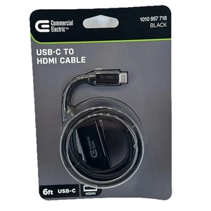 6 ft. USB C to HDMI Cable Black COMMERCIAL ELECTRIC - Picture 1 of 5