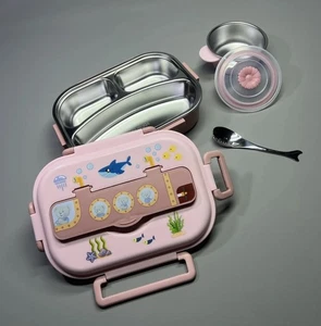 Edelstahl Brotdose Niedlich Hai Cartoon U-Boot Schule Lebensmittel Behälter - Bild 1 von 12