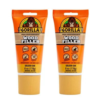 Gorilla Wood Filler 2 Pack Golden Oak Durable Water Resistant Repair Putty - Image 1 of 4