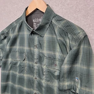 KUHL Shirt Mens Sz L Green Plaid Response Short Sleeve Stretch Wicking Pockets - Picture 1 of 14