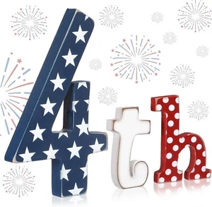 3 Pcs 4Th of July Table Decoration Patriotic Wooden Letters Tiered Tray Decor Re - Picture 1 of 6