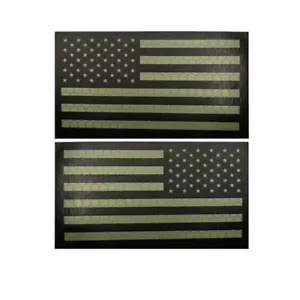 REFLECTIVE IR US AMERICAN FLAG REVERSE LEFT RIGHT SHOULDER 2 HOOK PATCHES BLACK - Picture 1 of 6