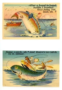 Lot of 5 Vintage Fishing Related Comic Linen Postcards (II) - Imagen 1 de 6