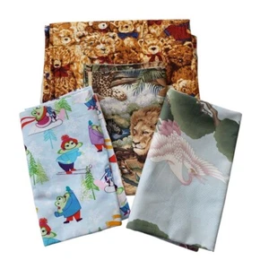 Quilt Handarbeit Stoff 100% Baumwolle Teddybär Dschungel Tiere Sand Kranich Frosch 4 Stück - Bild 1 von 6