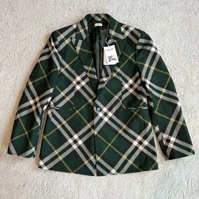 Chaqueta Abrigo Deportivo Burberry Verde Nova Check Lana Pecho Único 52R NUEVO Blazer Foto 1 de 4