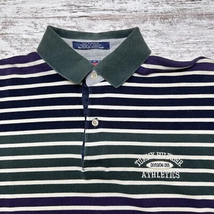 Vintage Tommy Hilfiger Polo Shirt Mens Medium Green Purple Stripe Golf Rugby 90s - Picture 1 of 7