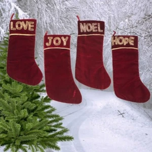 4pc RED TAHARI LUXURY BEADED CHRISTMAS STOCKINGS LOVE JOY HOPE NOEL Velvet 22" - Picture 1 of 7