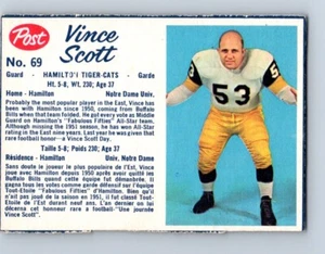 1962 CFL FOOTBALL POST CEREAL CARD VINCE SCOTT HAMILTON TIGER CATS NO14 - Picture 1 of 2