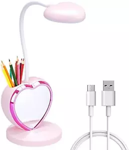 LED Desk Lamp, Cute Pink Desk Lamp with USB Charging Port/Pen Holder and Phone S - Picture 1 of 12