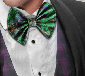 Cannabis Pre Tied Bow Tie Formal Wedding Tux Prom Weed Ganja Handmade - Picture 1 of 5