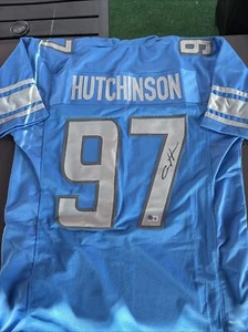 Aiden Hutchinson Autographed Signed XL Custom Lions Jersey-Beckett Witnessed - Picture 1 of 7