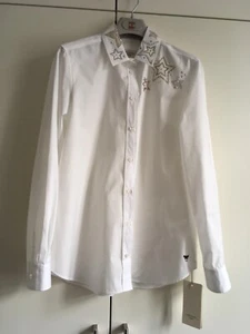 MaxMara Weekend Donnola Long Sleeve White Cotton Shirt with Crystals Size 42 New - Picture 1 of 15
