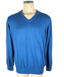 NWT - LL Bean Mens Cotton Cashmere Blend Bottle Blue Vneck Pullover Sweater XL - Picture 1 of 4