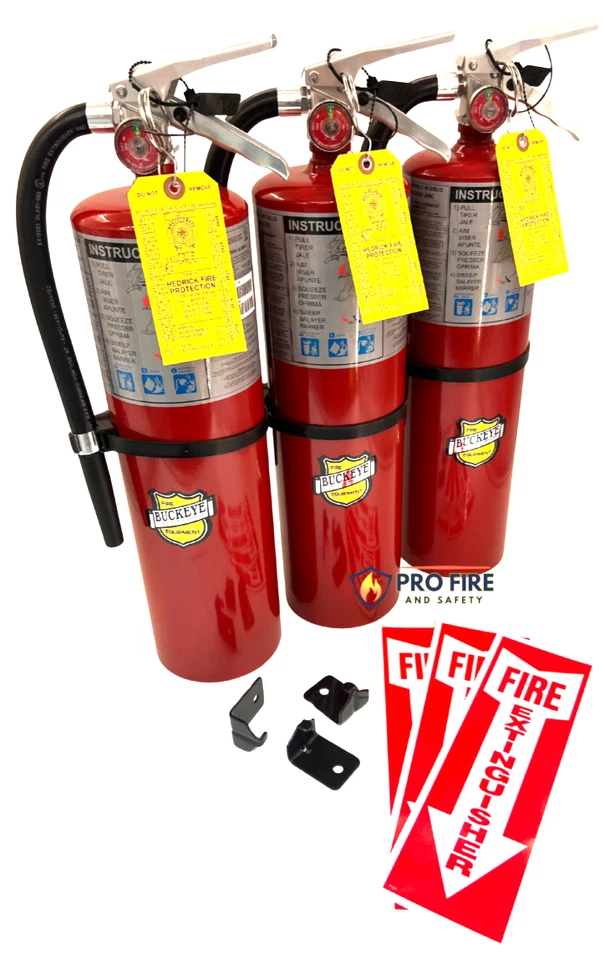 全新 5 磅七叶树 - ABC 干化学灭火器 带认证标签 (3 包) — 第 1/2 张图片