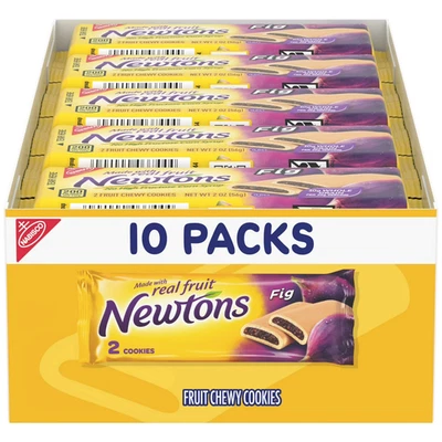 NEWTON'S Newtons Fig Bars, Soft Fruit Chewy Cookies, 10 Snack Packs (2 Cookies Per Pack)