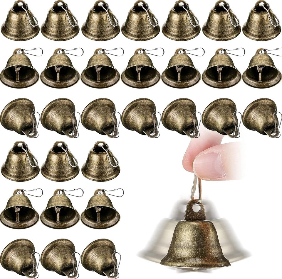 30 Pieces Craft Bells Small Brass Bells for Crafts Mini Vintage Bells with Sprin