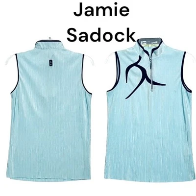 Top de golf Jamie Sadock azul negro arrugado 1/4 cremallera cuello falso sin mangas talla S Foto 1 de 4
