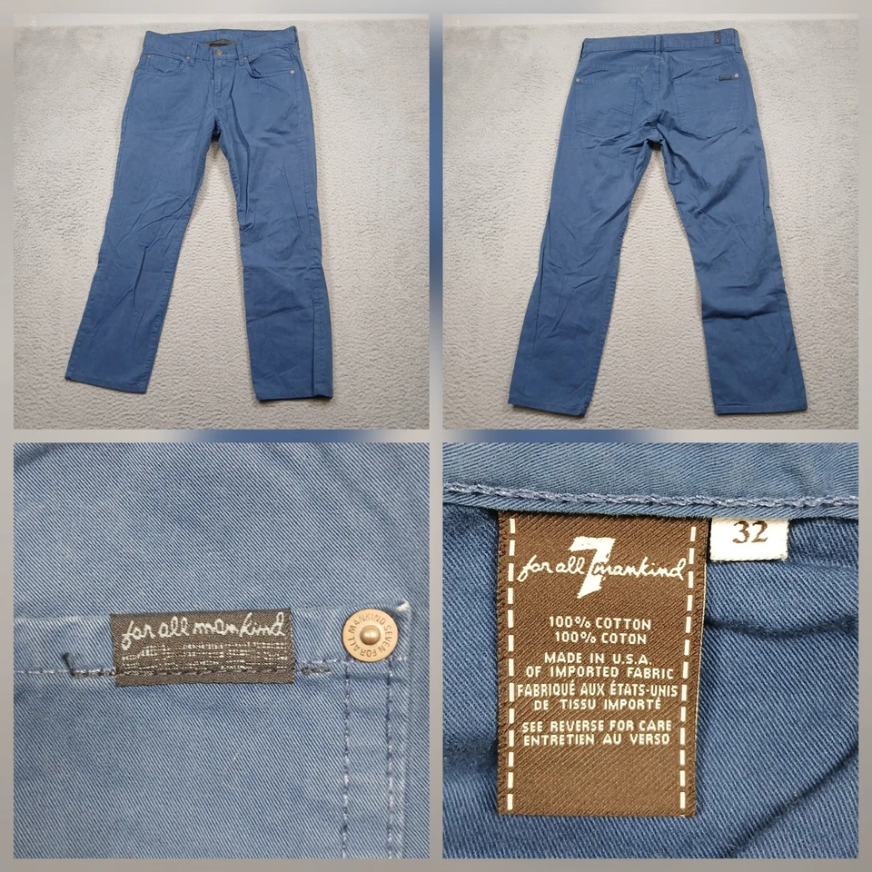 7 For All Mankind Blue Jeans Men 32x32 100% Cotton Straight Leg Made USA - Image 1 of 4