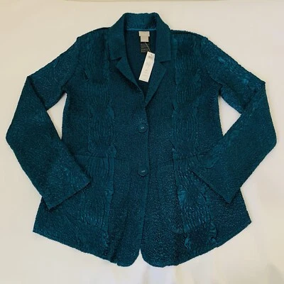 NWT Chicos Travelers Crushed Short Blazer Jacket Size 4/6 Teal Lightweight Glam - Image 1 of 4