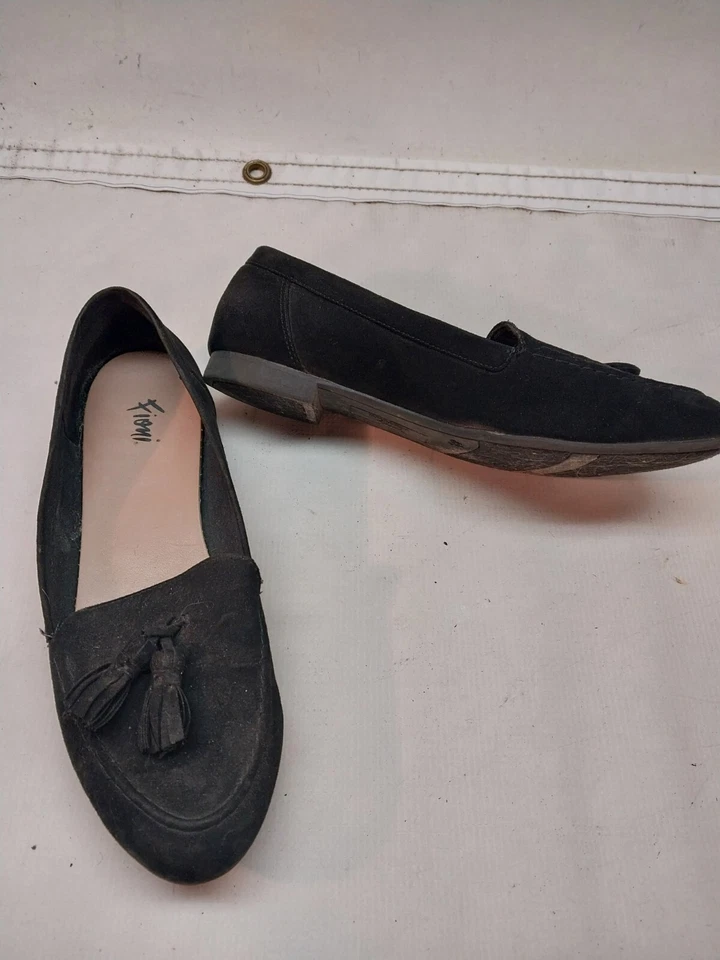 Mocasín de gamuza para mujer Fioni negro plano talla 8 1/2. Zapatos sin cordones Foto 1 de 4