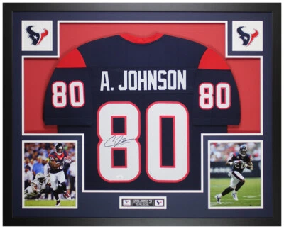 Andre Johnson Autographed and Framed Blue Houston Jersey Auto JSA COA - Image 1 of 4