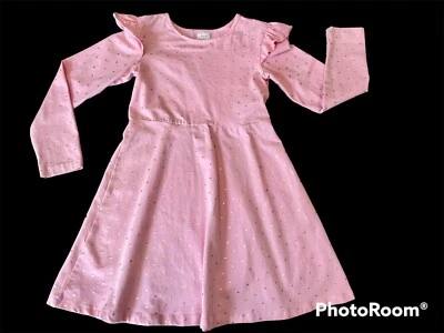 hanna andersson  twirl polka dot  / gold dots/dress girls 8 pink - Image 1 of 4